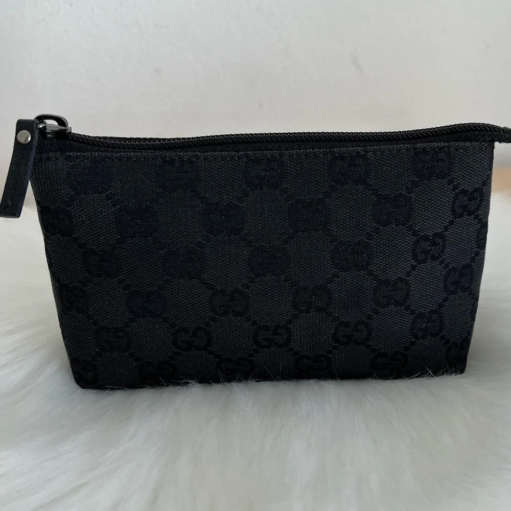 Gucci GG Black Monogram Cosmetic Pouch Italy